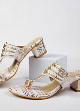 Golden Muse - White and Gold Block Heel